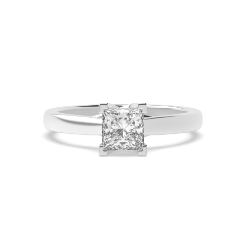 Princess Cross Over Corner Claws Solitaire Engagement Ring