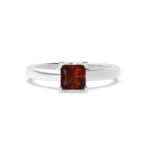 Princess Cross Over Corner Claws Garnet Solitaire Engagement Ring