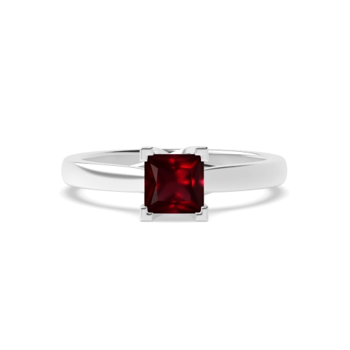 Princess Cross Over Corner Claws Ruby Solitaire Engagement Ring