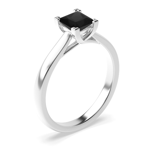 Princess Crossover corner claws Black Diamond Solitaire Engagement Rings