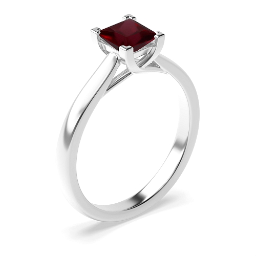 4 Prong Princess Cross Over Corner Claws Ruby Solitaire Engagement Ring