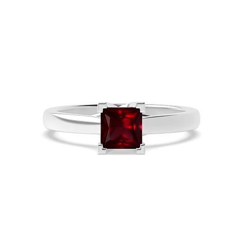 4 Prong Princess Cross Over Corner Claws Ruby Solitaire Engagement Ring