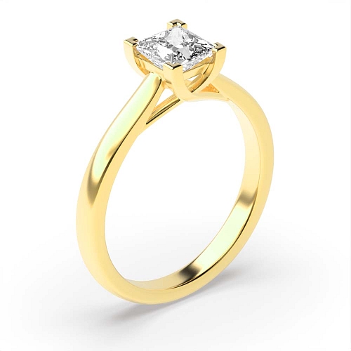 Princess Yellow Gold Crossover corner claws Engagement Rings