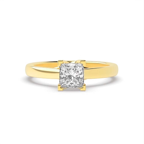 Princess Yellow Gold Crossover corner claws Engagement Rings