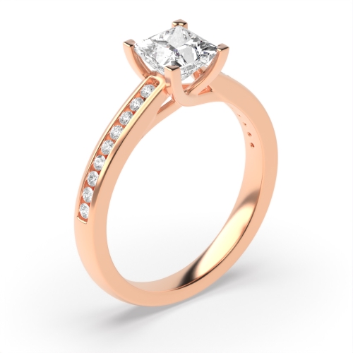 4 Prong Princess Rose Gold Corner claws open setting Engagement Rings