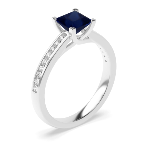 4 Prong Princess Corner claws open setting Blue Sapphire Engagement Rings