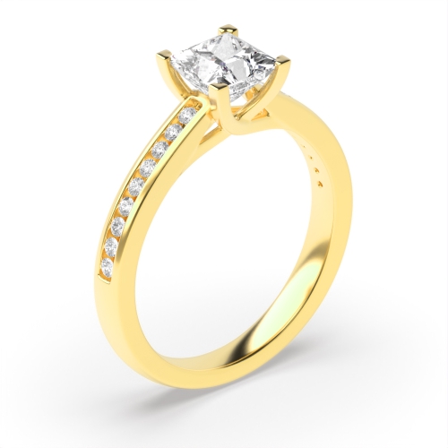 4 Prong Princess Yellow Gold Corner claws open setting Engagement Rings