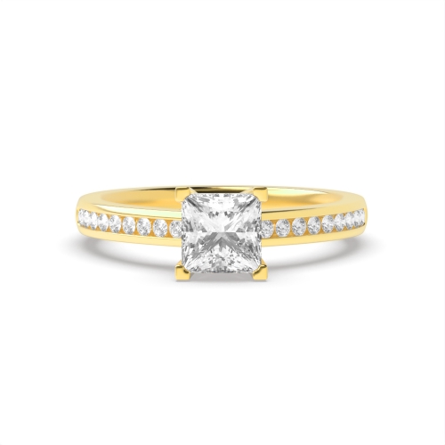 4 Prong Princess Yellow Gold Corner claws open setting Engagement Rings