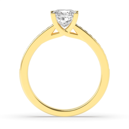 4 Prong Princess Yellow Gold Corner claws open setting Engagement Rings