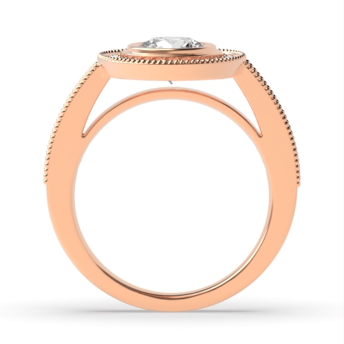Bezel Setting Round Rose Gold Miligrain Halo Engagement Rings