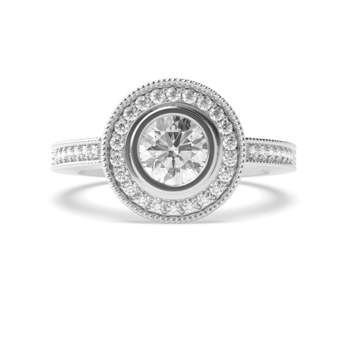 Bezel Setting Round Miligrain Side Stone Engagement Rings
