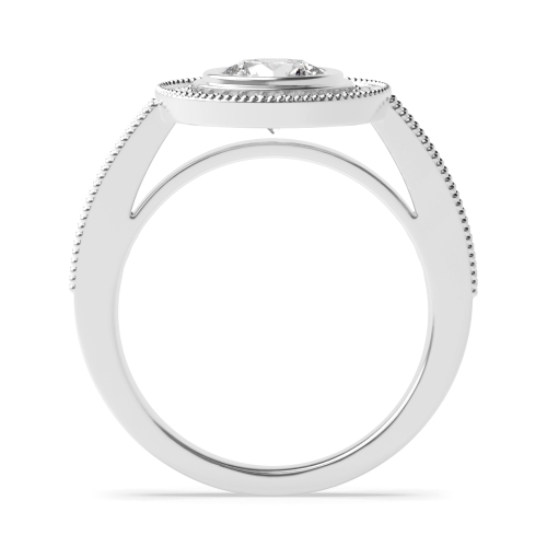 Bezel Setting Round Miligrain Side Stone Engagement Rings