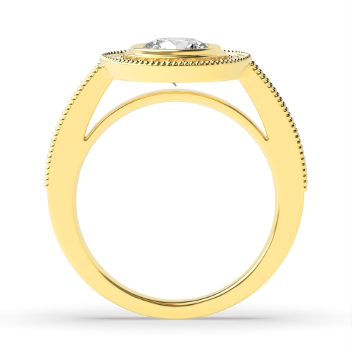 Bezel Setting Round Yellow Gold Miligrain Engagement Rings