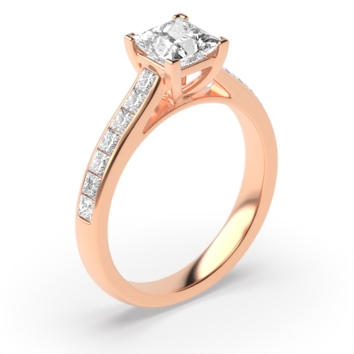 4 Prong Princess Rose Gold Corner claws v shaped Engagement Rings