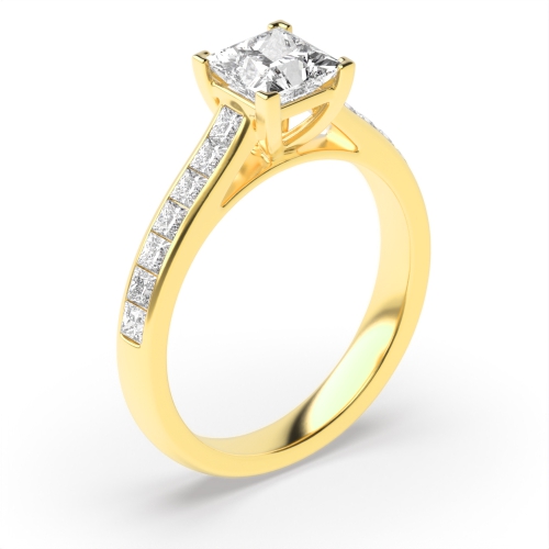 4 Prong Princess Yellow Gold Corner claws v shaped Engagement Rings