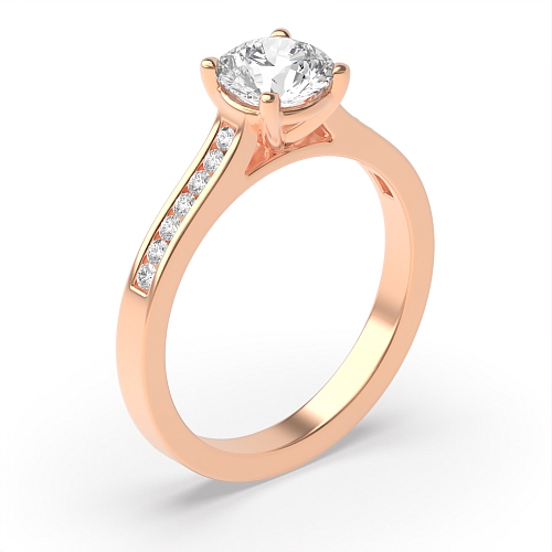 4 Prong Round Rose Gold Channel set shank Engagement Rings