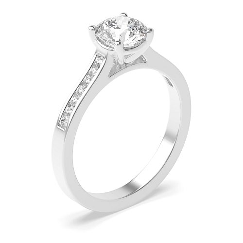 4 Prong Round Channel set shank Moissanite Engagement Rings