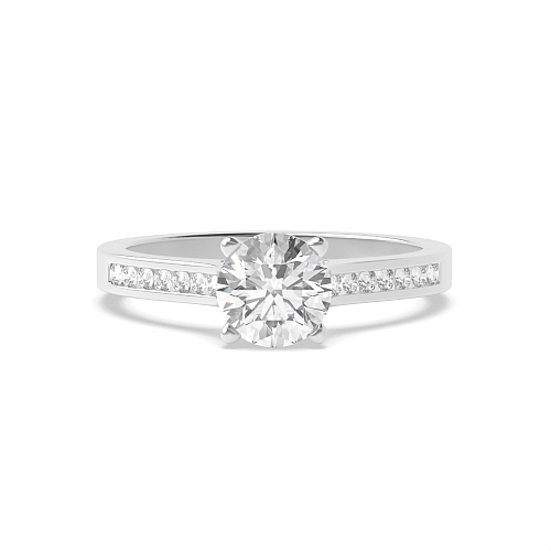 4 Prong Round Channel set shank Moissanite Engagement Rings