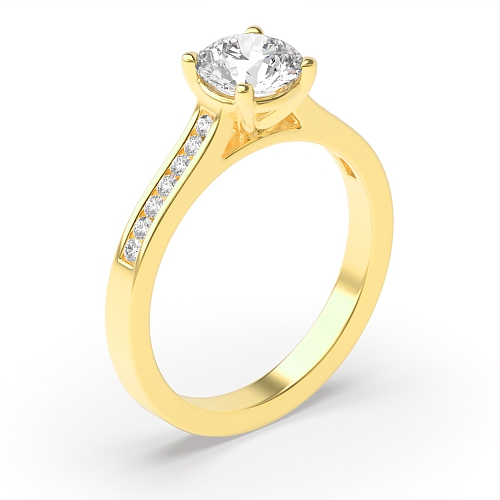 4 Prong Round Yellow Gold Channel set shank Engagement Rings