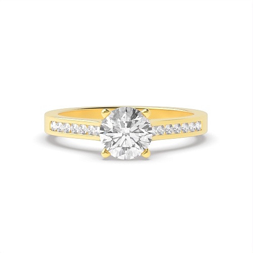4 Prong Round Yellow Gold Channel set shank Engagement Rings
