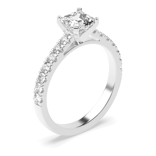 4 Prong Asscher Pave set shank Engagement Rings