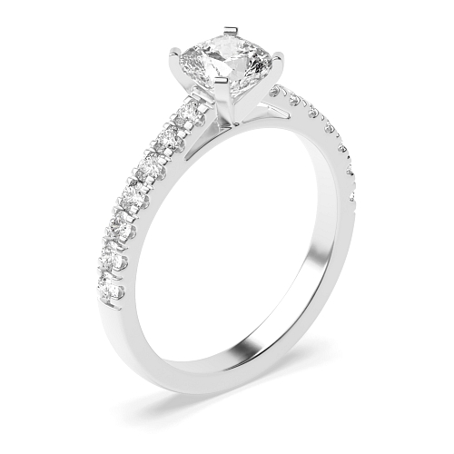 4 Prong Cushion Pave set shank Engagement Rings