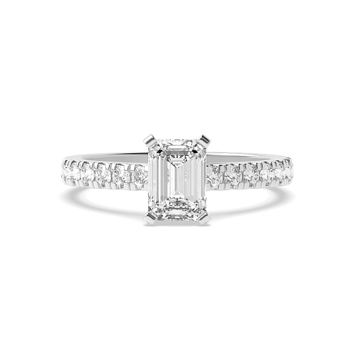 4 Prong Emerald Pave set shank Engagement Rings