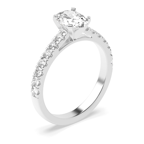 4 Prong Oval Pave set shank Side Stone Engagement Rings