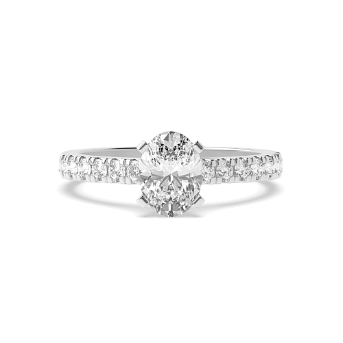 4 Prong Oval Pave set shank Side Stone Engagement Rings
