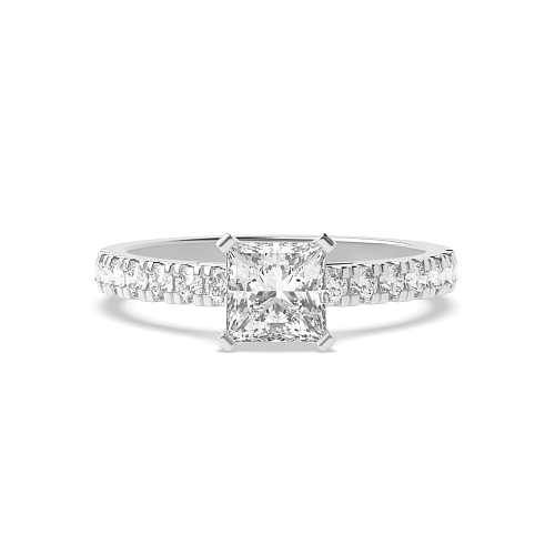 4 Prong Princess Pave set shank Engagement Rings
