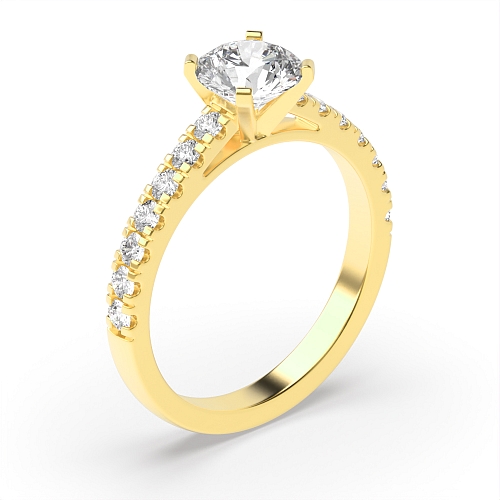 4 Prong Yellow Gold Pave set shank Engagement Rings