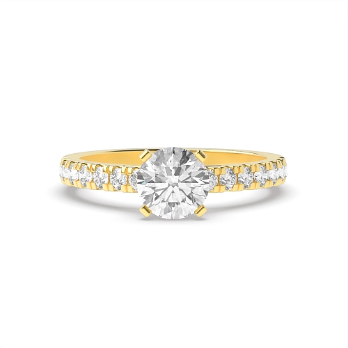 4 Prong Yellow Gold Pave set shank Engagement Rings