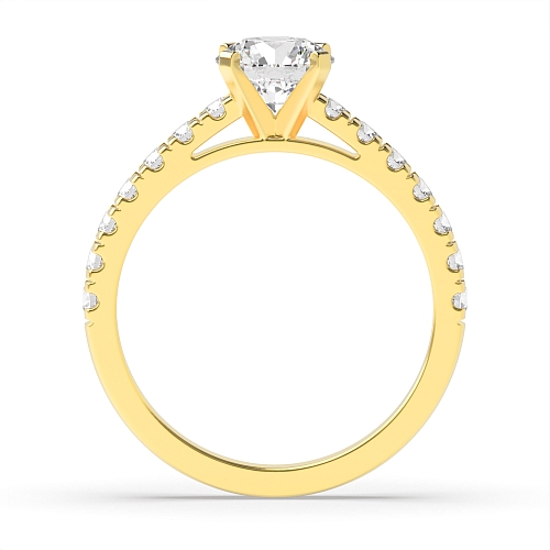 4 Prong Yellow Gold Pave set shank Engagement Rings