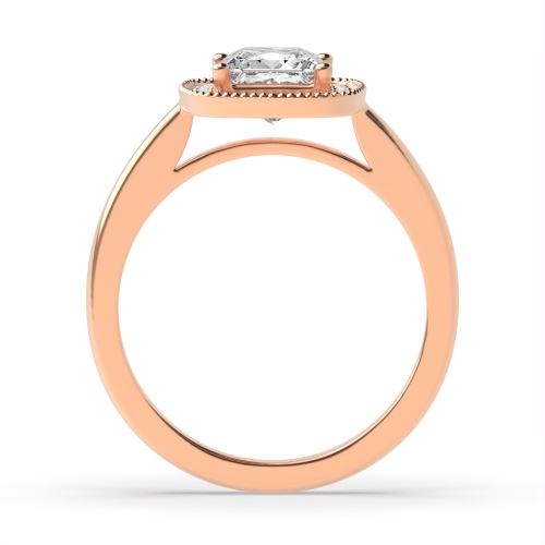 4 Prong Princess Rose Gold Miligrain edge Halo Engagement Rings