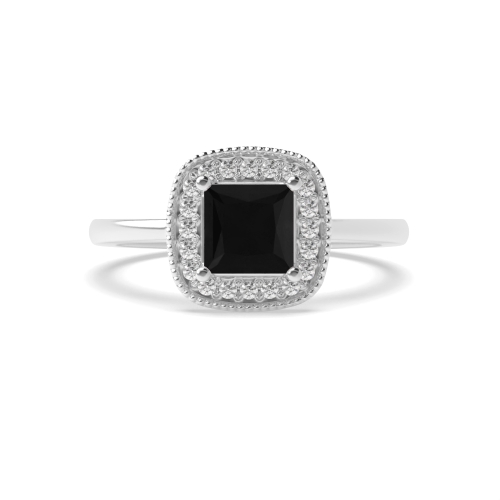 4 Prong Princess Miligrain edge Black Diamond Engagement Rings