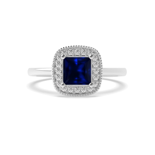 4 Prong Princess Miligrain edge Blue Sapphire Engagement Rings