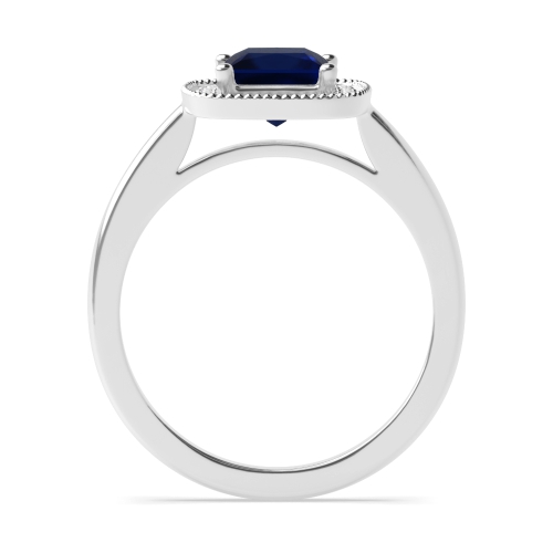 4 Prong Princess Miligrain edge Blue Sapphire Engagement Rings