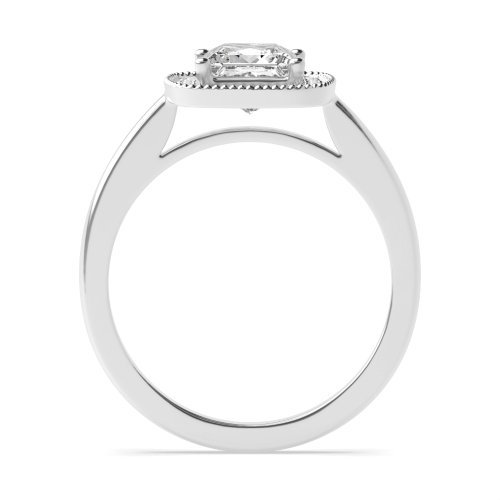 4 Prong Princess Platinum Miligrain edge Halo Engagement Rings