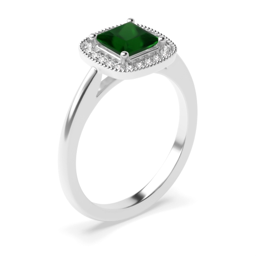 4 Prong Princess Miligrain edge Emerald Engagement Rings