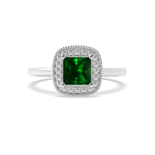 4 Prong Princess Miligrain edge Emerald Engagement Rings
