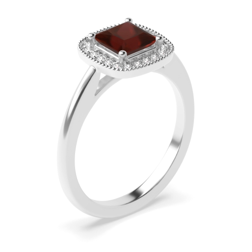 4 Prong Princess Miligrain edge Garnet Halo Engagement Rings