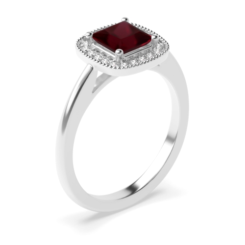 4 Prong Princess Miligrain edge Ruby Engagement Rings