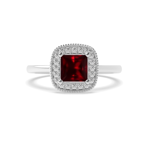 4 Prong Princess Miligrain edge Ruby Engagement Rings
