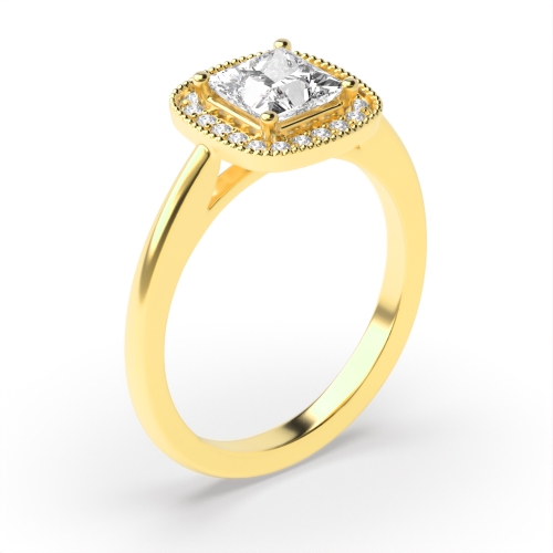 4 Prong Princess Yellow Gold Miligrain edge Engagement Rings
