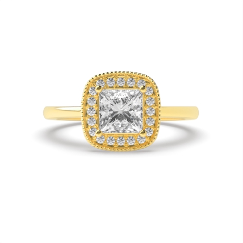 4 Prong Princess Yellow Gold Miligrain edge Engagement Rings