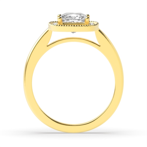 4 Prong Princess Yellow Gold Miligrain edge Engagement Rings