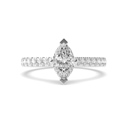 4 Prong Marquise Silver Boat setting Side Stone Engagement Rings