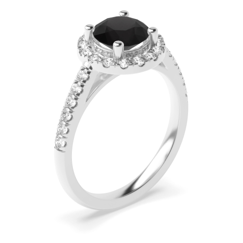 Round Shape Black Diamond Surrounded By White Diamond Engagement Rings