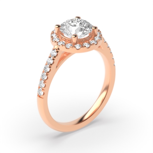 4 Prong Round Rose Gold Classic Halo Engagement Rings