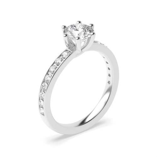 6 Prong Round Platinum Side Stone Engagement Rings